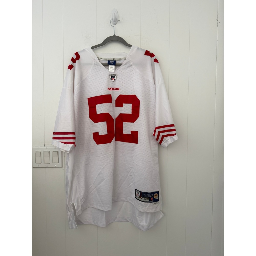 Reebok NFL San Francisco 49ers Patrick Willis 52 Jersey White Mens 2XL +2 Length